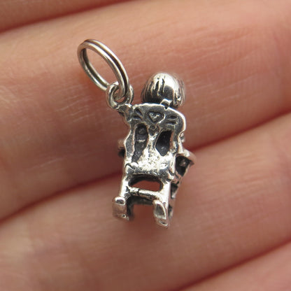 925 Sterling Silver Vintage Baby Girl on Rocking Chair Minimalist Pendant