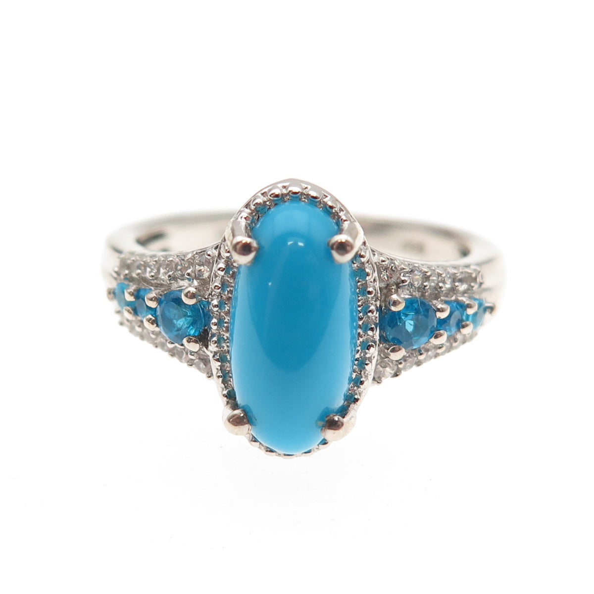 Chuck Clemency 925 Sterling Real Turquoise Apatite & White Topaz Ring Size 8.25