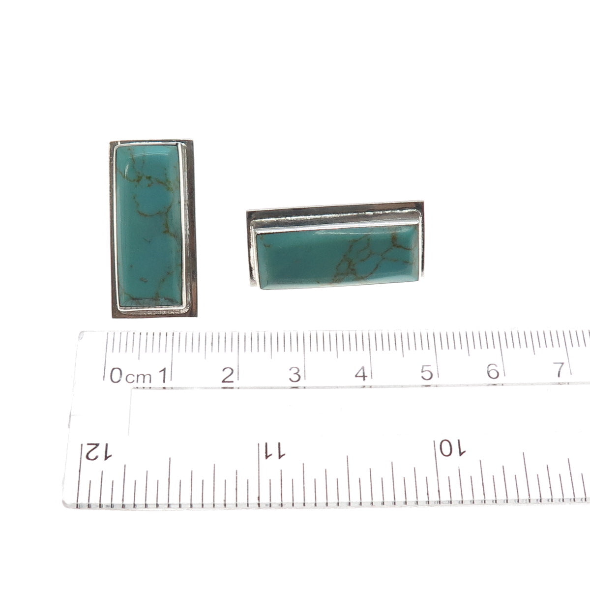 925 Sterling Silver Vintage Mexico Real Tyrone Turquoise Modernist Earrings