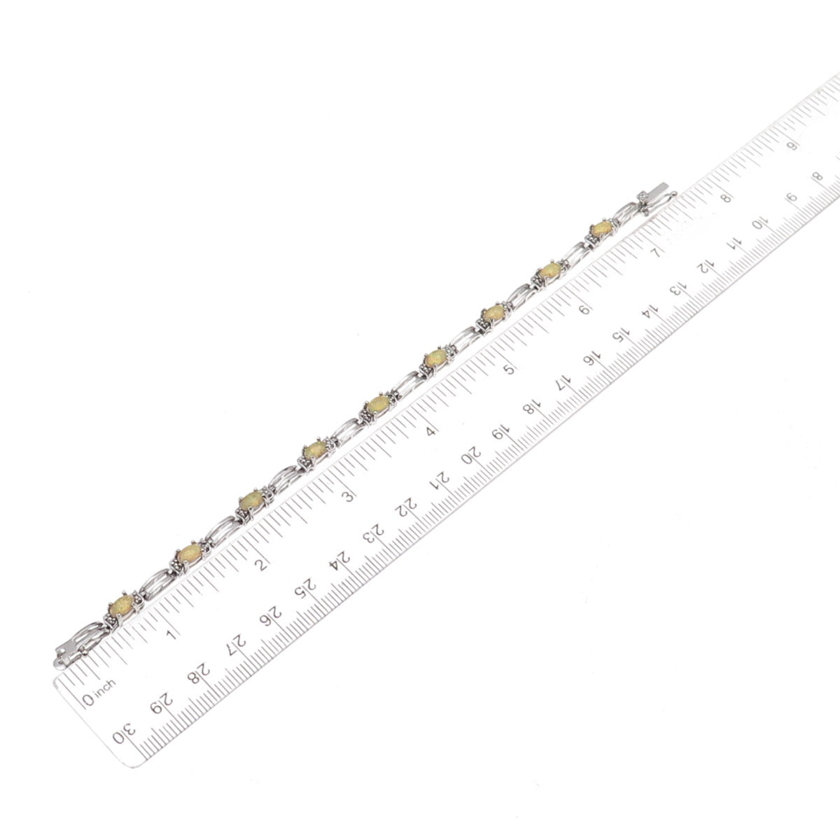 925 Sterling Silver Real Diamond Accent & Opal Bracelet 7"