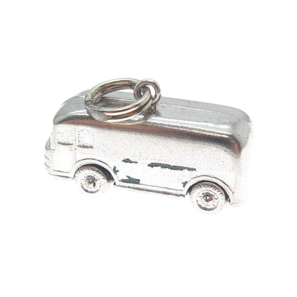 925 Sterling Silver Vintage Retro Volkswagen Bus Minimalist 3D Charm Pendant