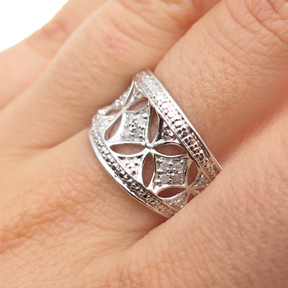 925 Sterling Silver Real Round-Cut Diamond Ring Size 10.25