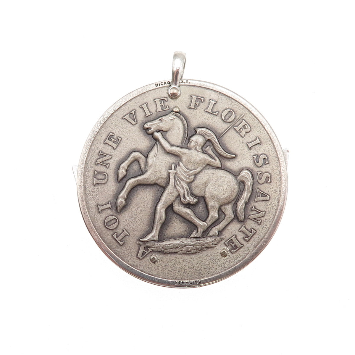 Hickok 925 Sterling Vintage "A Tuoi Une Vie Florissante" Token Knife Pendant