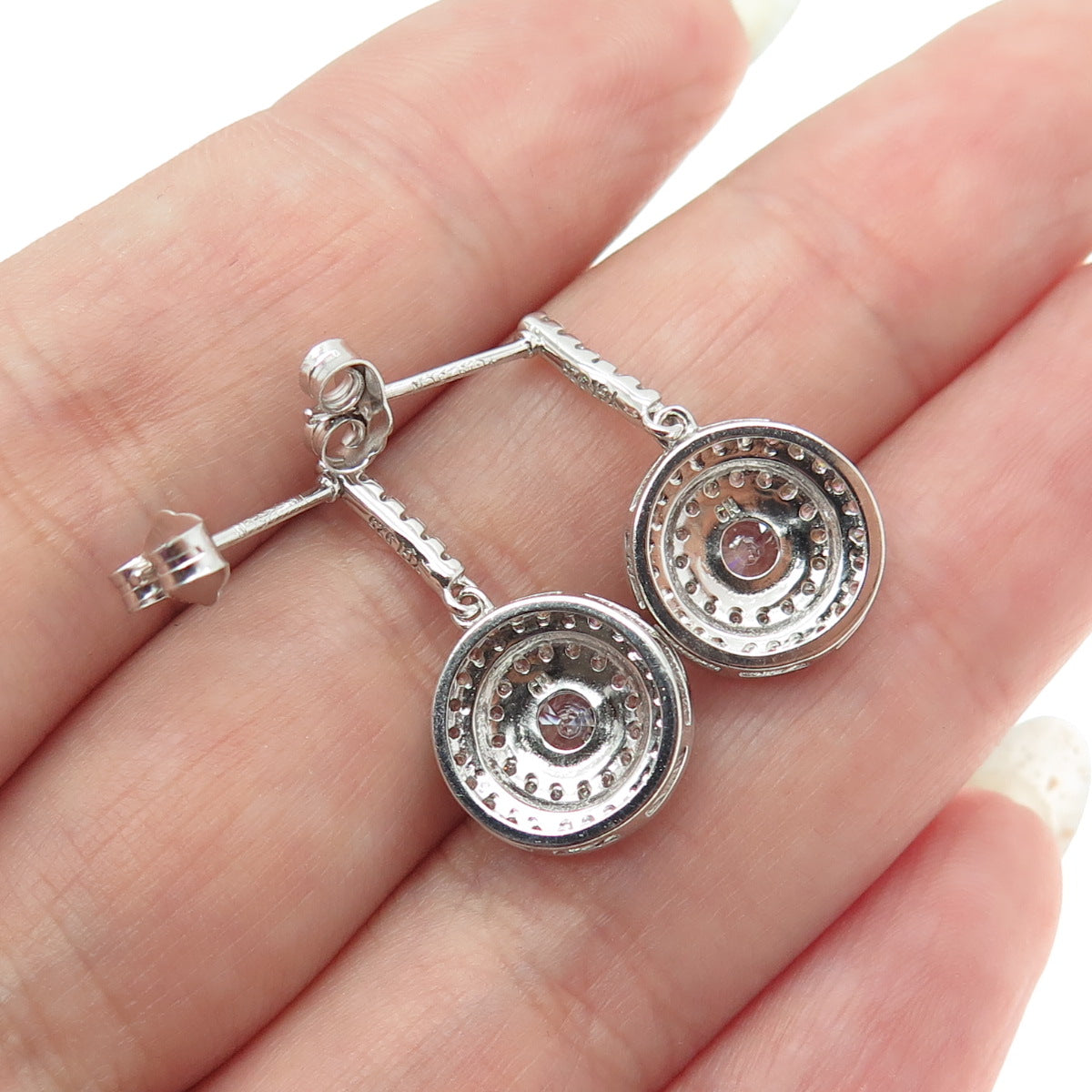 925 Sterling Silver Round-Cut C Z Drop Earrings