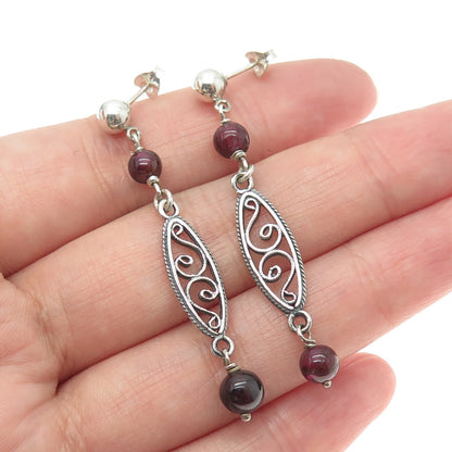 925 Sterling Silver Vintage Real Tourmaline Swirl Dangle Earrings