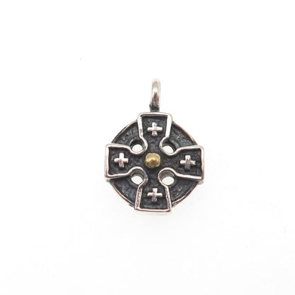 925 Sterling Silver 14K Gold Vintage Cross Oxidized Mini Charm Pendant