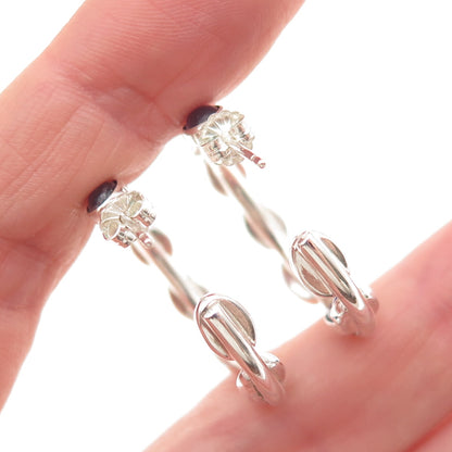 925 Sterling Silver Vintage Real Amethyst In & Out Hoop Earrings