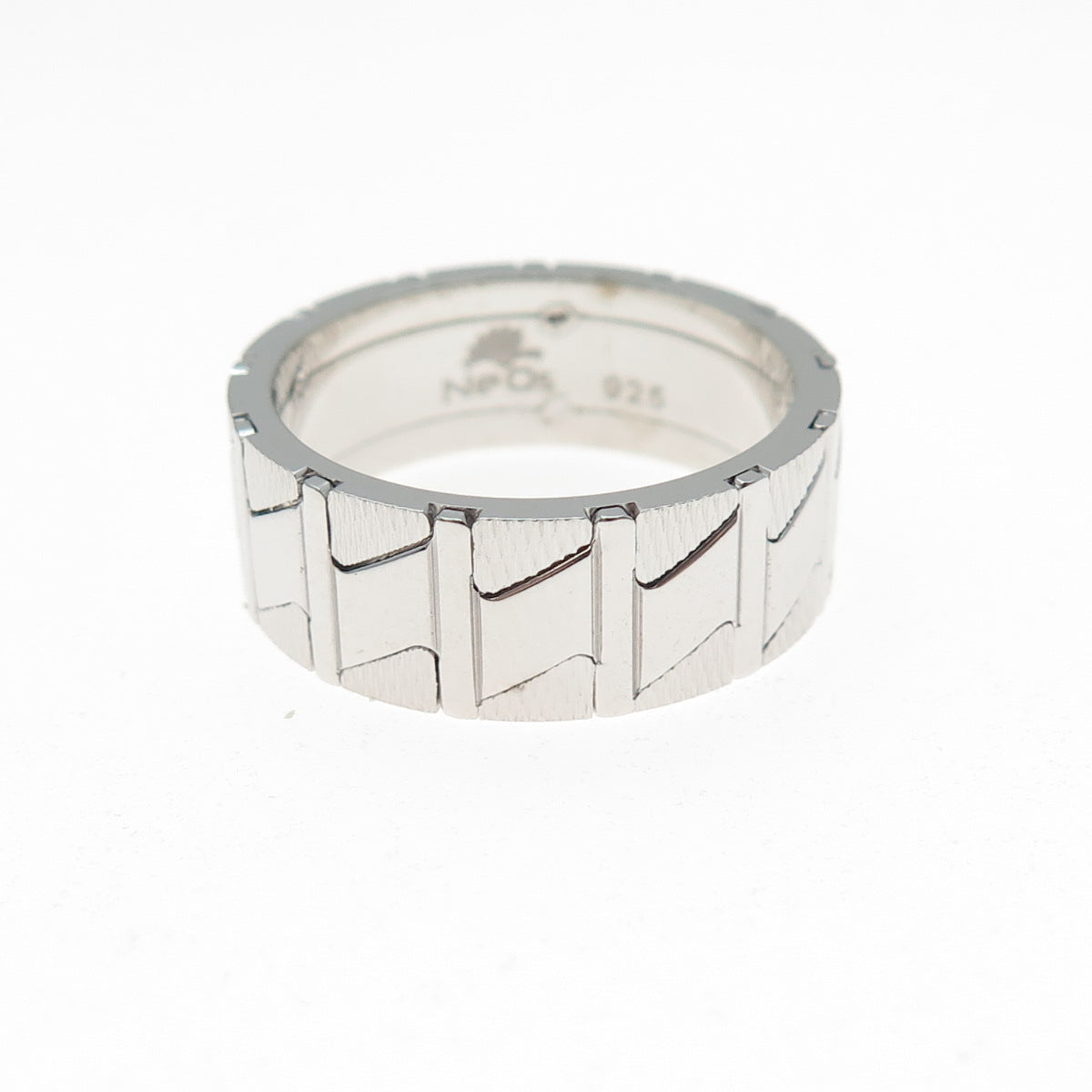 NEOS 925 Sterling Silver Textured Zig Zag Band Ring Size 8.75