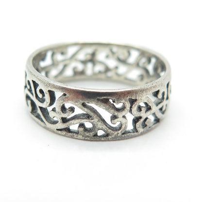 925 Sterling Silver Vintage Swirl Oxidized Band Ring Size 7.25