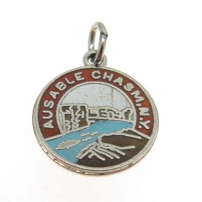 925 Sterling Silver Vintage Enamel Ausable Chasm NY Charm Pendant