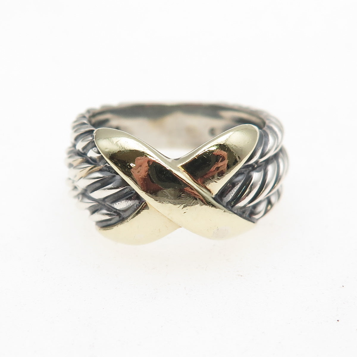 David Yurman 925 Sterling Silver 14K Gold Vintage X-Shape Ring Size 6.25