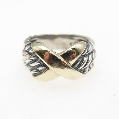David Yurman 925 Sterling Silver 14K Gold Vintage X-Shape Ring Size 6.25