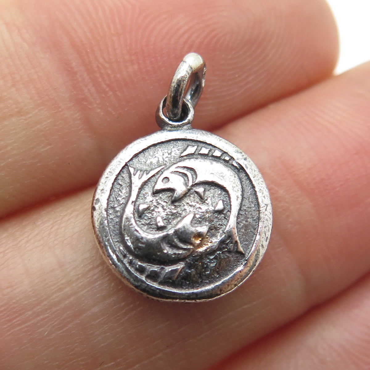 925 Sterling Silver Vintage Pisces Zodiac Dragon Chinese Horoscope Mini Pendant