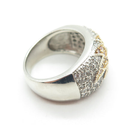 925 Sterling Silver 2-Tone Round-Cut Lavender & White C Z Floral Ring Size 7.25