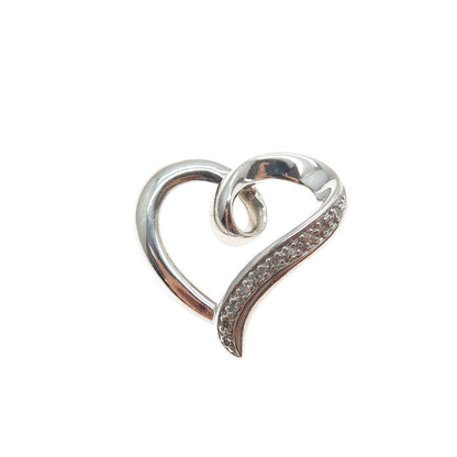 925 Sterling Silver Real Round-Cut Diamond Heart Mini Slide Charm Pendant