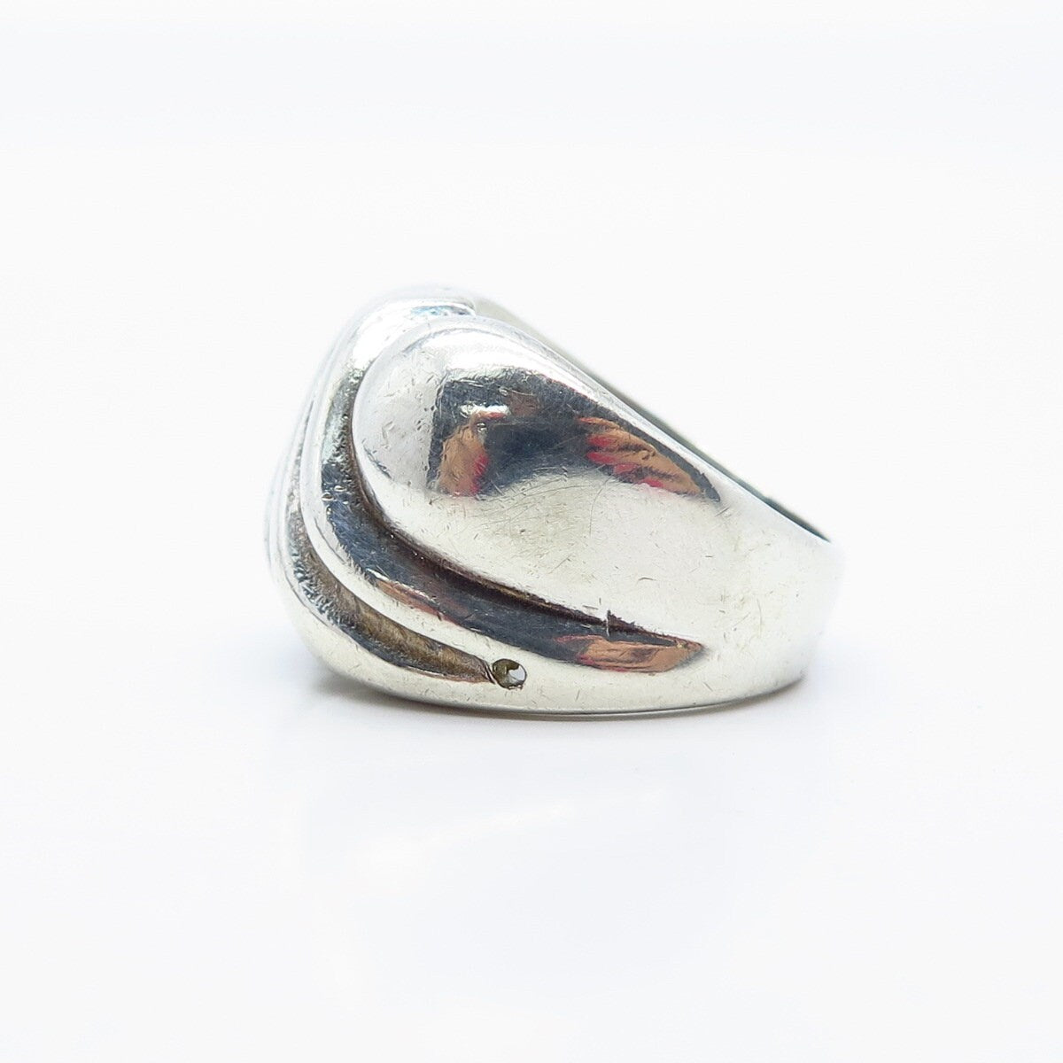 925 Sterling Silver / 14K Gold Vintage Ribbed Wide Ring Size 8.5