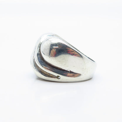 925 Sterling Silver / 14K Gold Vintage Ribbed Wide Ring Size 8.5