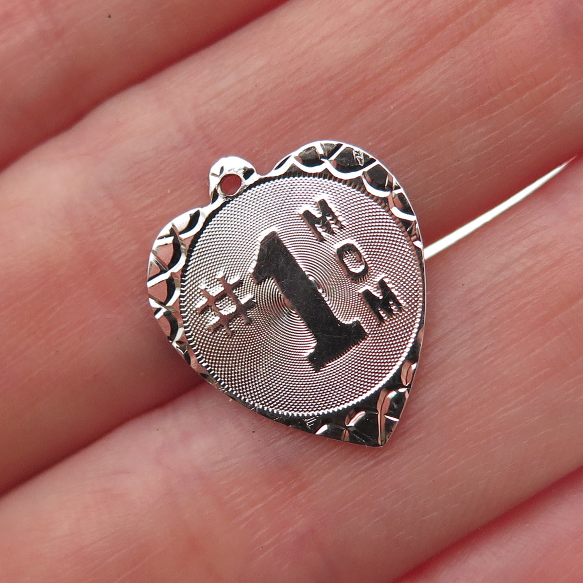 Jeanor 925 Sterling Silver Vintage Number 1 Mom Heart Mini Charm Pendant