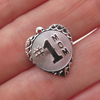 Jeanor 925 Sterling Silver Vintage Number 1 Mom Heart Mini Charm Pendant