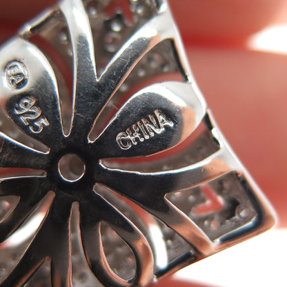 925 Sterling Silver Real Round-Cut Diamond Flower Charm Pendant