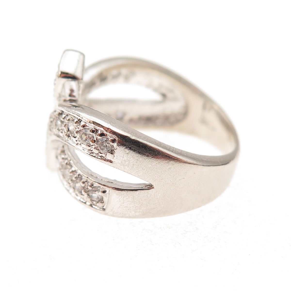925 Sterling Silver Round-Cut C Z Crisscross Bypass Ring Size 6.25