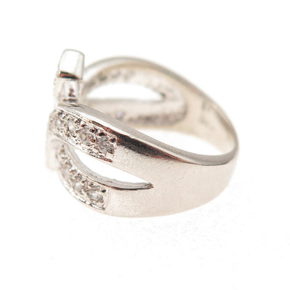 925 Sterling Silver Round-Cut C Z Crisscross Bypass Ring Size 6.25