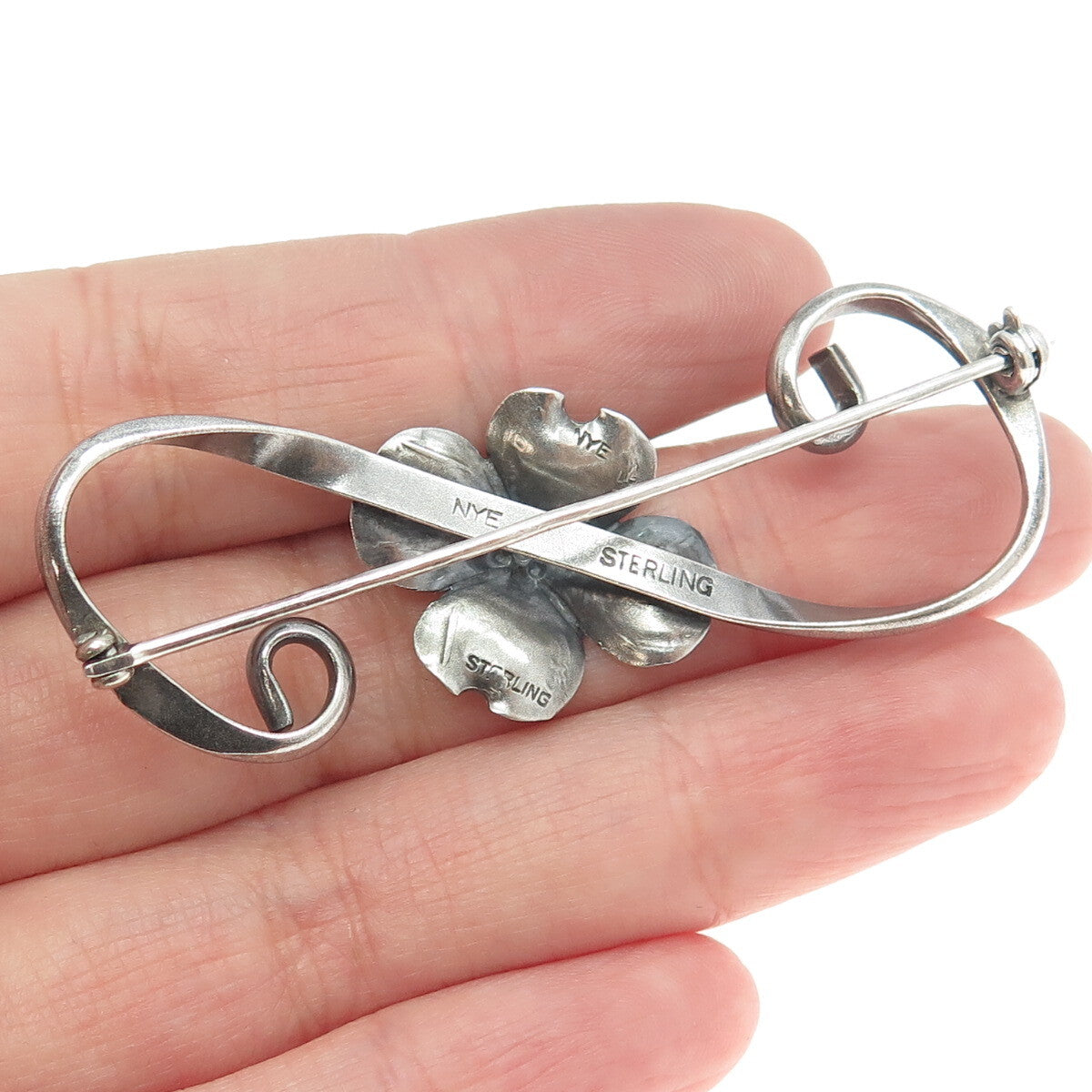 STUART NYE 925 Sterling Silver Antique Art Deco Floral Leaf Pin Brooch