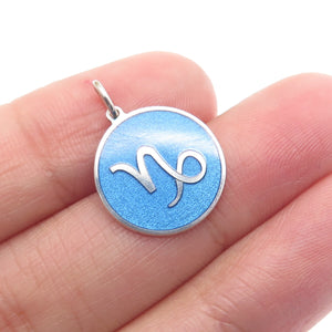 925 Sterling Silver Blue Enamel Capricorn Zodiac Sign Minimalist Charm Pendant