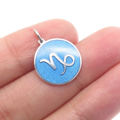 925 Sterling Silver Blue Enamel Capricorn Zodiac Sign Minimalist Charm Pendant