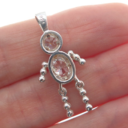 925 Sterling Silver Round & Oval-Cut Shaped C Z Articulated Man Pendant