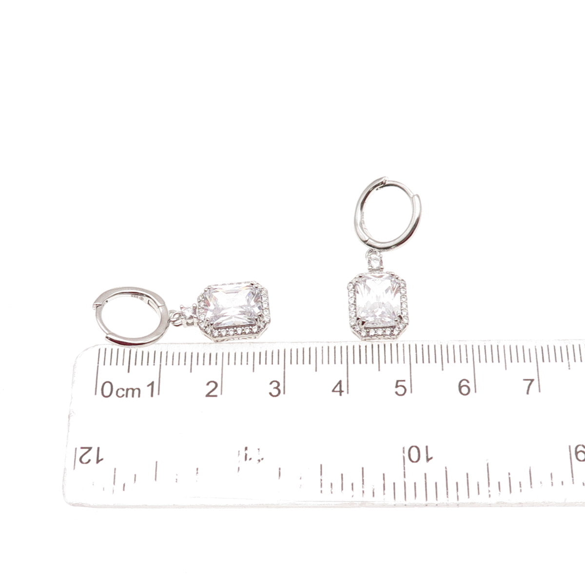 925 Sterling Silver Radiant & Round-Cut C Z Dangle Charm Hoop Earrings