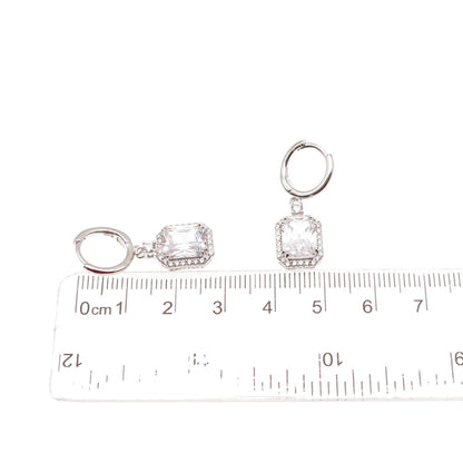 925 Sterling Silver Radiant & Round-Cut C Z Dangle Charm Hoop Earrings