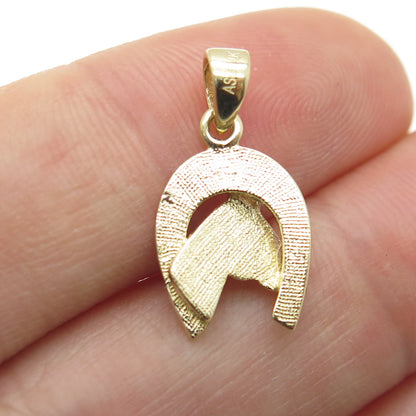 14K Yellow Gold Enamel Horseshoe & Horse Minimalist Charm Pendant