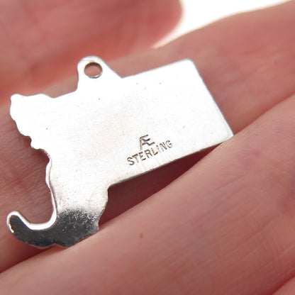 Art's Elegance 925 Sterling Silver Vintage Enamel Massachusetts Charm Pendant