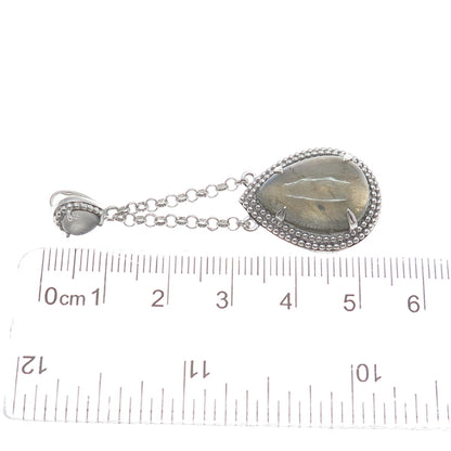 925 Sterling Silver Real Labradorite & Moonstone Teardrop Dangle Pendant