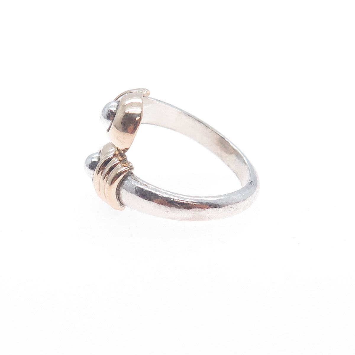 925 Sterling Silver 14K Gold Vintage Modernist Adjustable Ring Size 7.25