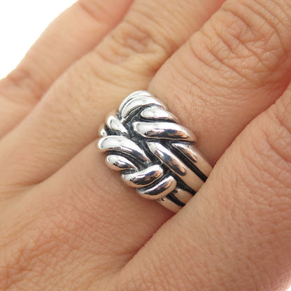 925 Sterling Silver Vintage Modernist Twisted Knot Oxidized Ring Size 6.75