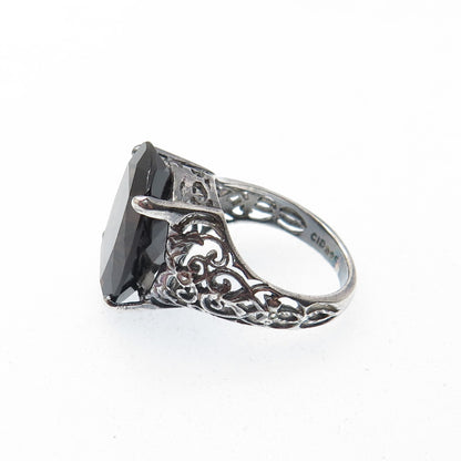CLYDE DUNEIER CID Sterling Silver Vintage Smoky Quartz Oxidized Ring Size 4.75