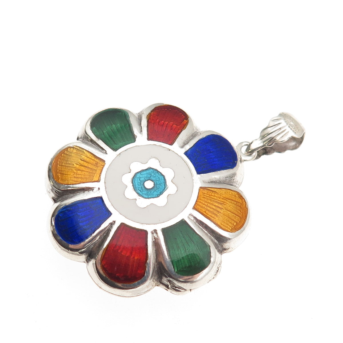 925 Sterling Silver Vintage Enamel Modernist Floral Locket Pendant
