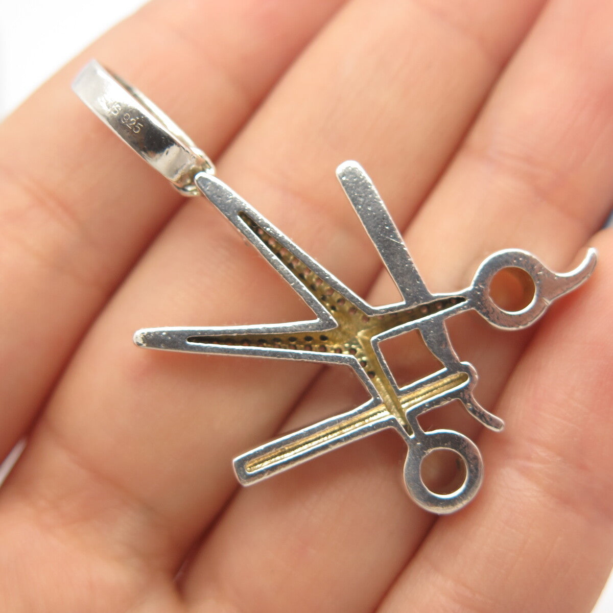 925 Sterling Silver C Z Scissors Pendant