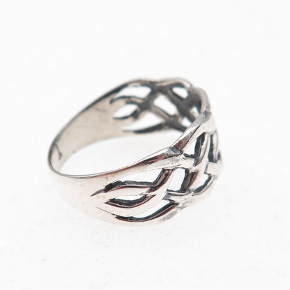 925 Sterling Silver Vintage Celtic Woven Oxidized Ring Size 8.75