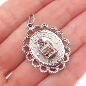 925 Sterling Silver Vintage Rhinestone Las Vegas Casino Good Luck Charm Pendant