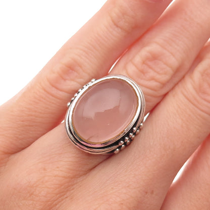 925 Sterling Silver Vintage Southwestern Real Rose Quartz Tribal Ring Size 6