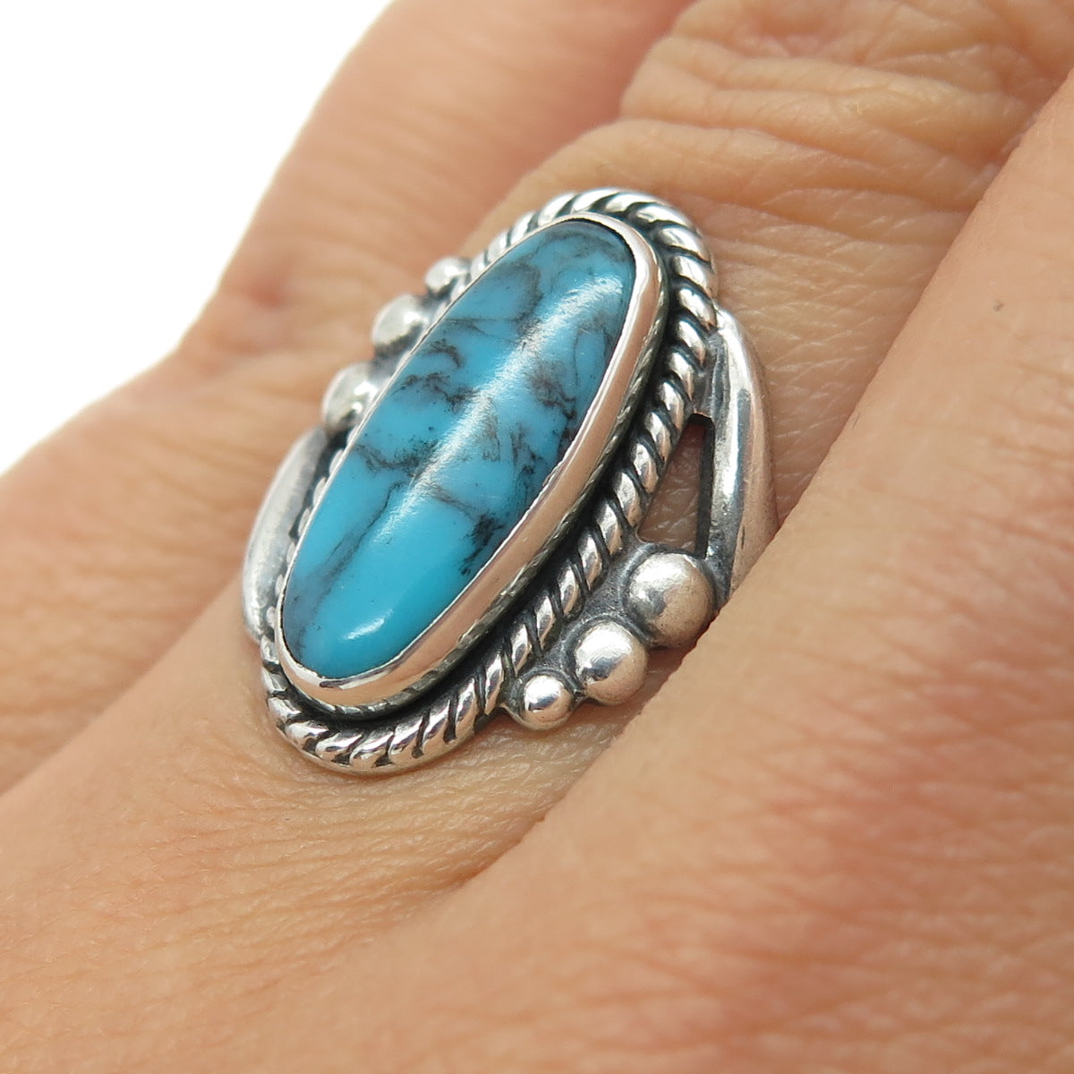 BELL TRADING POST 925 Sterling Silver Vintage Bisbee Turquoise Ring Size 7.5