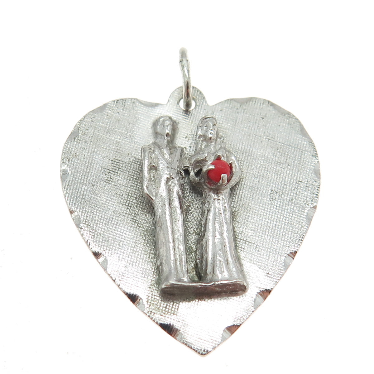 925 Sterling Silver Antique Art Deco M&M Coral Wedding Day Bride Groom Pendant