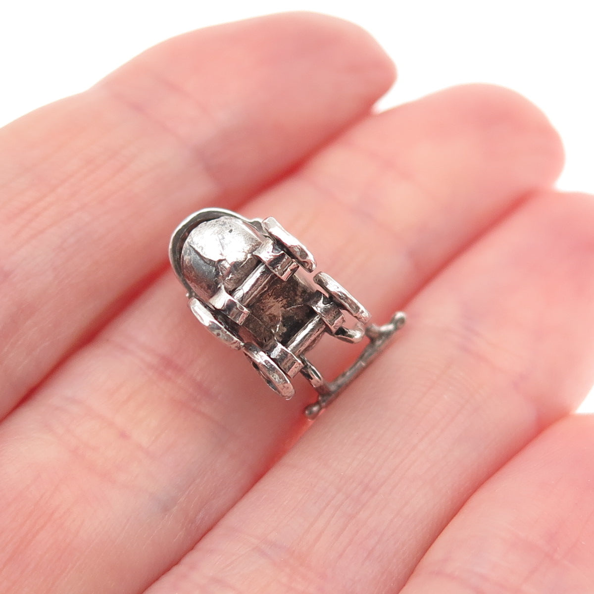 925 Sterling Silver Vintage Baby Stroller Oxidized Movable 3D Mini Charm Pendant