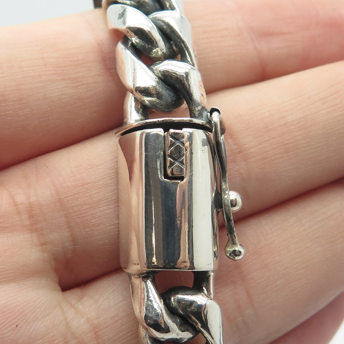 925 Sterling Silver Vintage Heavy Figaro Link Bracelet 8"