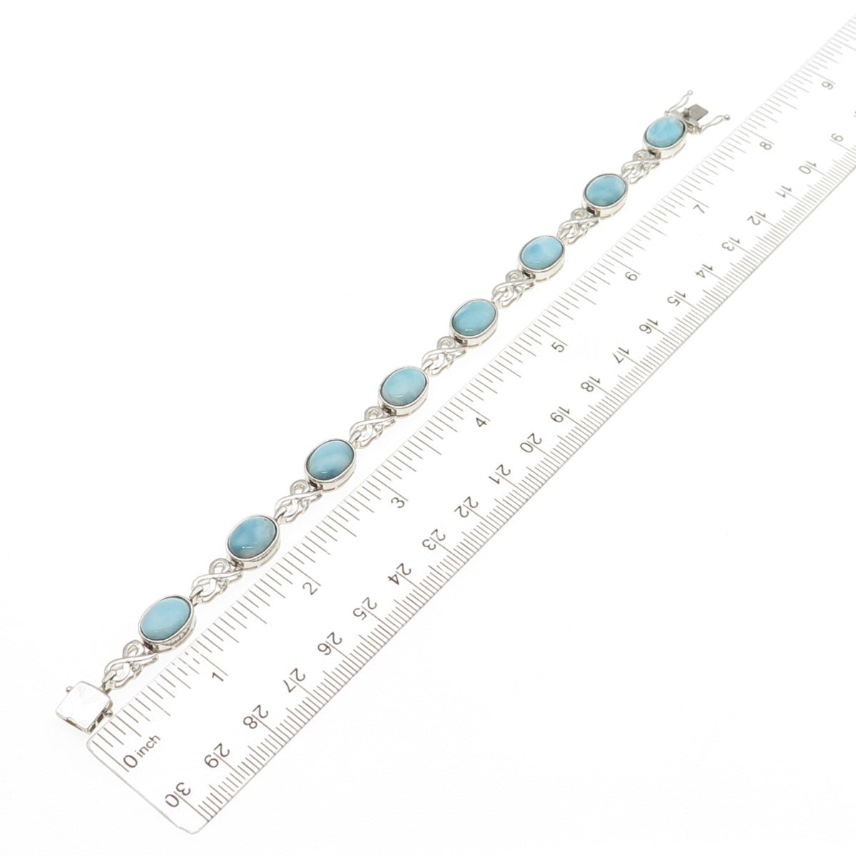 JH YOUNG 925 Sterling Silver Real Larimar & C Z Infinity Link Bracelet 7.75"