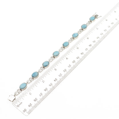 JH YOUNG 925 Sterling Silver Real Larimar & C Z Infinity Link Bracelet 7.75"
