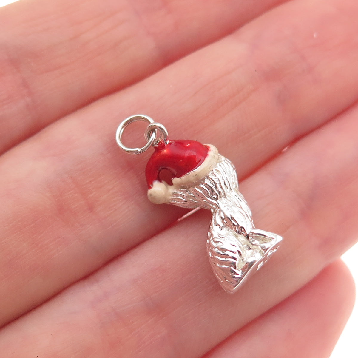 Jezlaine 925 Sterling Silver Vintage Enamel Christmas Kitten 3D Charm Pendant